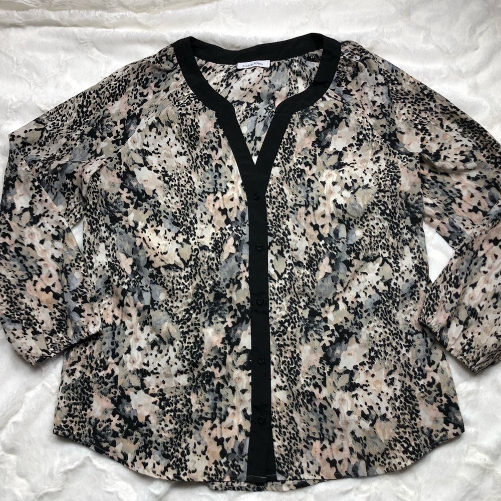 Calvin Klein Animal Print Sheer Blouse size Large - Picture 7 of 12